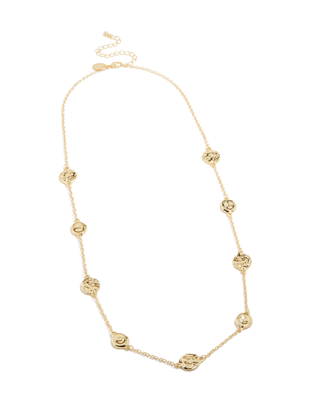 Gold Plated Long Molten Circle Discs Charm Necklace