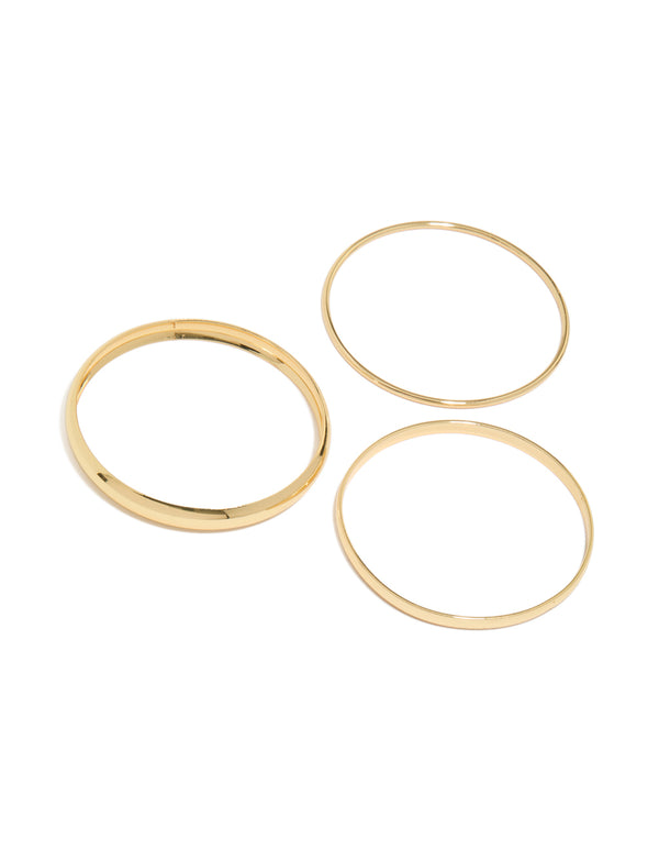 Explore this multi size bangle in a 3-pack crafted from gold plated material in a polished finish front view