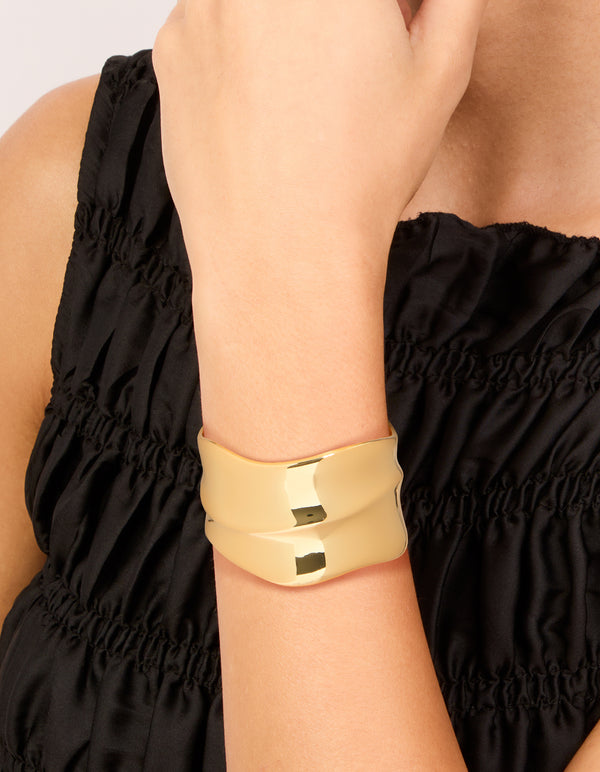 Gold Plated Wide Organic Wrist Cuff