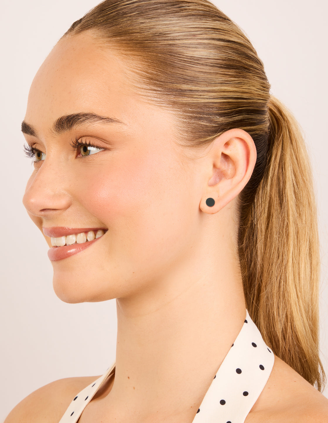 Waterproof Black Coated Metal Stainless Steel Disc Stud Earrings 6 MM