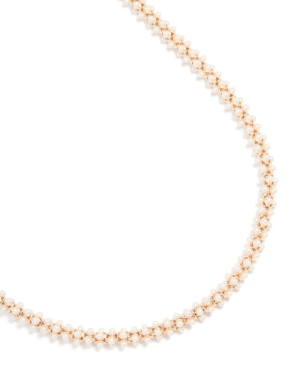 Rose Gold Plated Mini Pearls Fireball Necklace