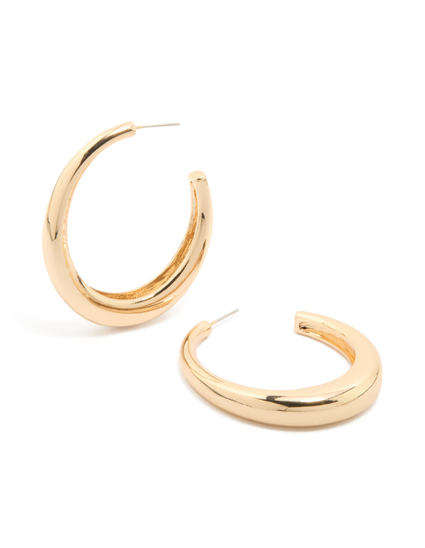 Classic gold plain wide hoop earrings front view