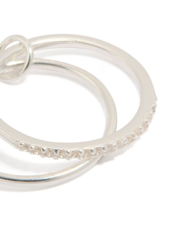 Featuring sterling silver cubic zirconia double link ring close up view