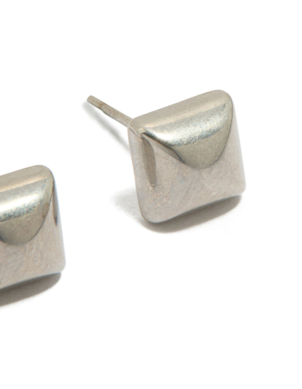 Crafted from mens waterproof stainless steel studded earrings in silver with closure post detail view