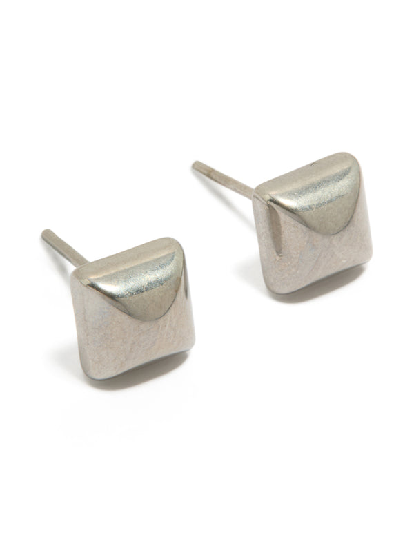 Showcasing mens waterproof stainless steel studded earrings crafted from silver with closure front view