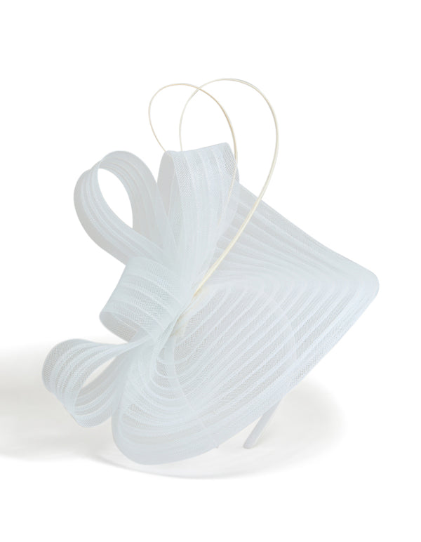 White Mesh Quill Fascinator Boater Hat