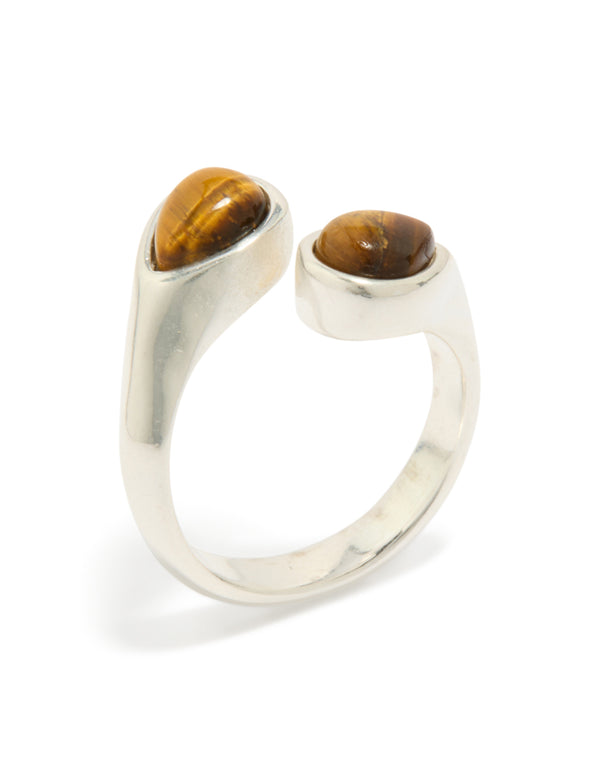 Crafted from waterproof stainless steel with double tigers eye stones in silver tones side detail view