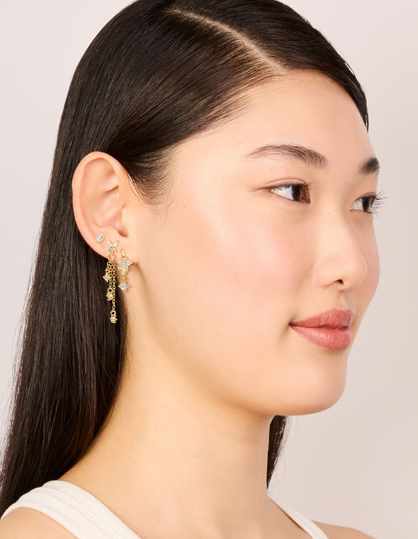 Gold Plated Cubic Zirconia Butterfly Chain & Stud Earrings 3-Pack