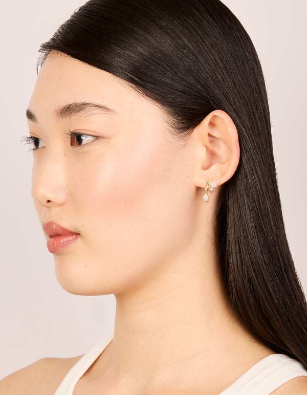 Gold Plated Cubic Zirconia Teardrop Flat Back Studs & Huggie Earrings Pack