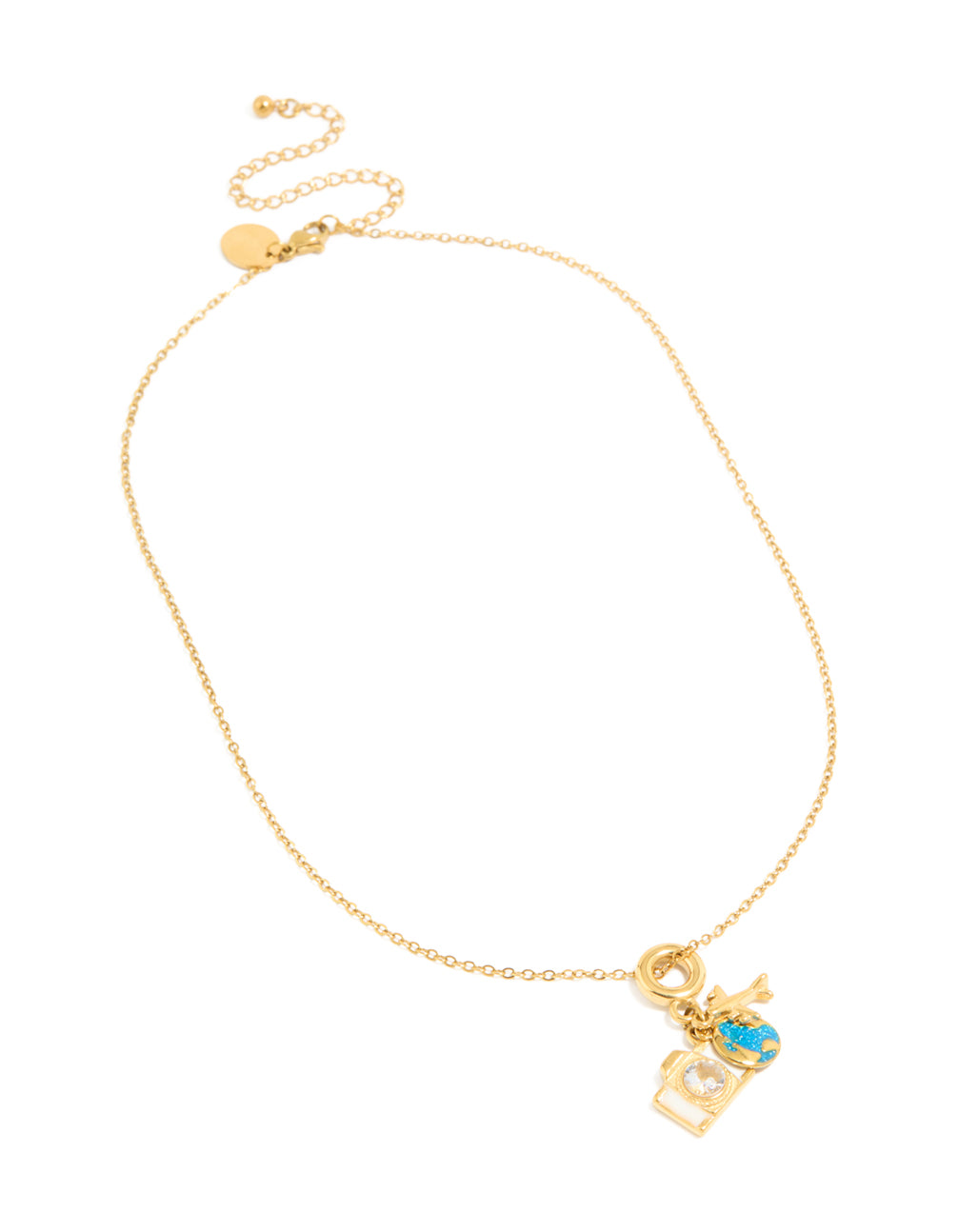 Tweens Waterproof Gold Plated Stainless Steel Travel Motif Charm Necklace