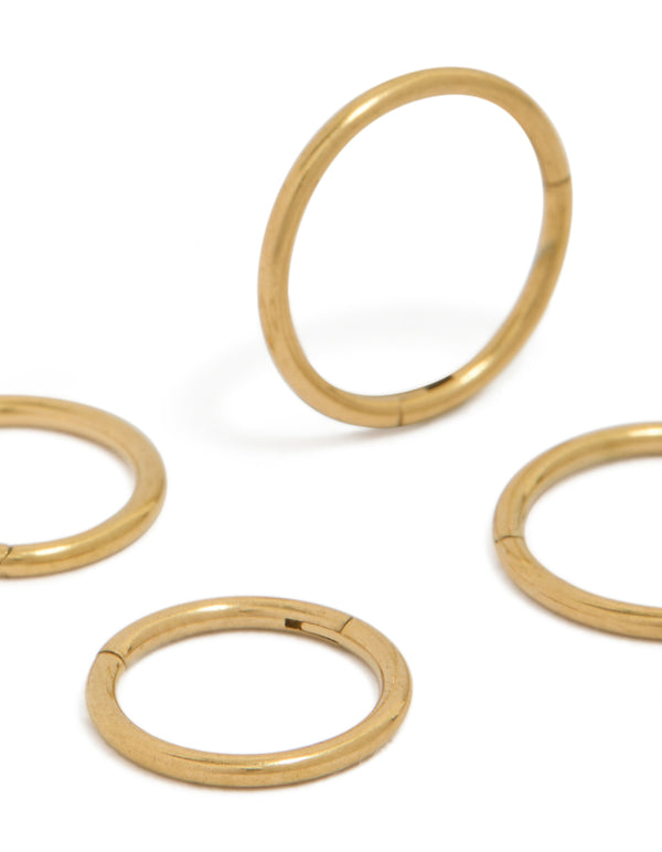 Highlighting waterproof gold plated stainless steel mixed size sleeper hoop earrings in a 2-pack close up view