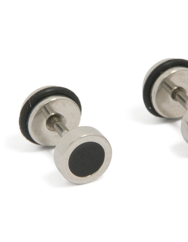 Highlighting waterproof black coated stainless steel round flat back studs in silver close up view