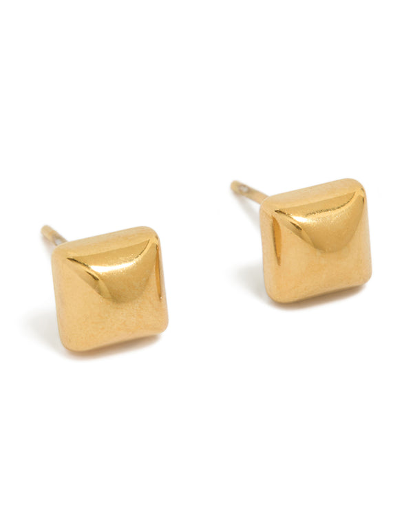 Showcasing waterproof gold plated stainless steel square stud earrings front view
