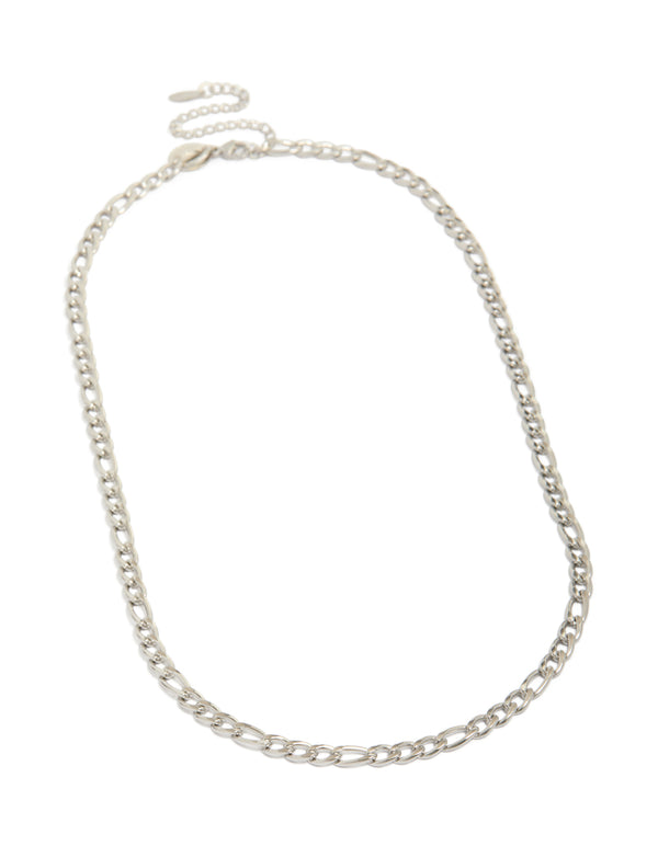 Featuring a mens waterproof stainless steel classic figaro link necklace in silver front view
