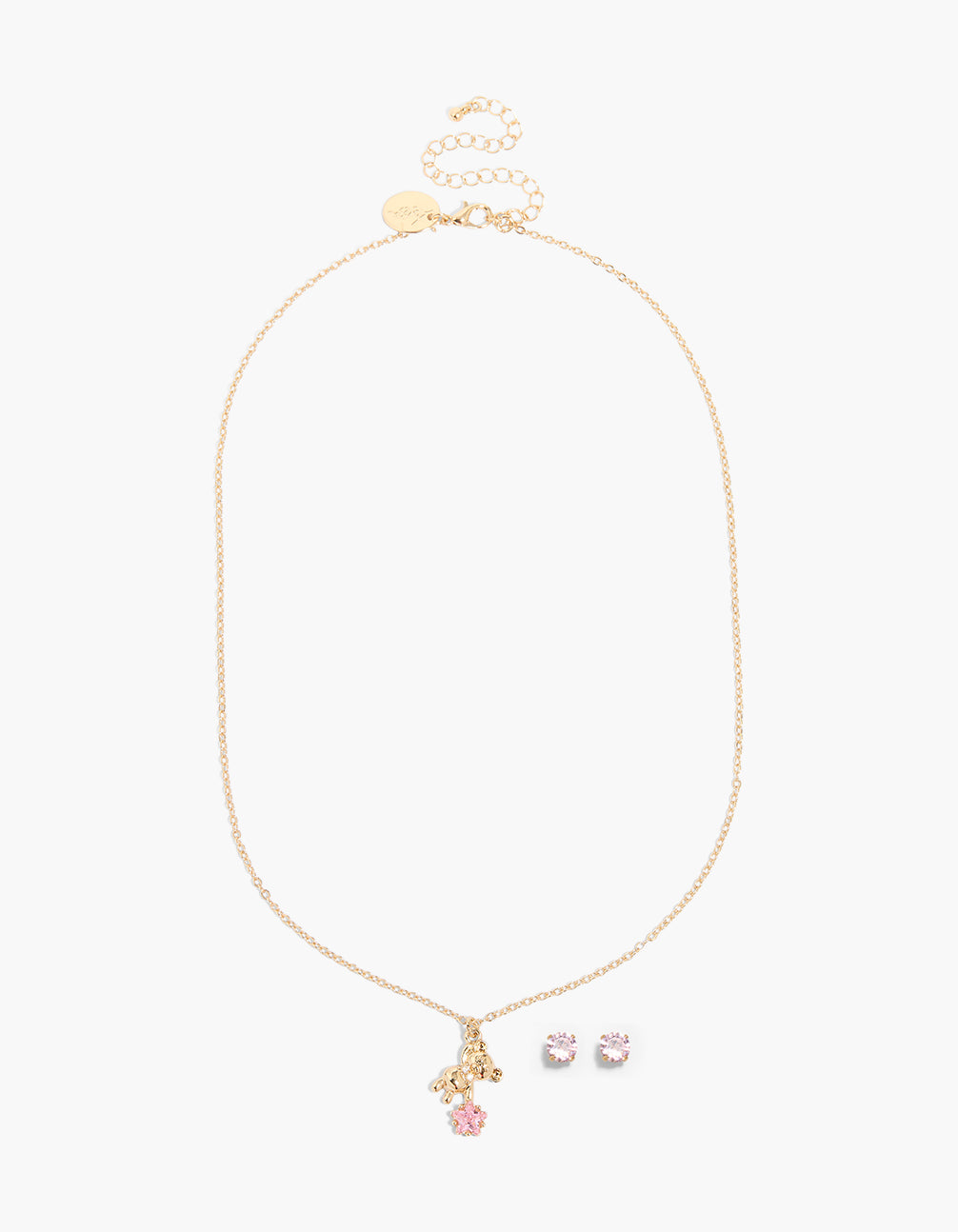 Kids Gold Cubic Zirconia Bear Necklace & Earrings Set