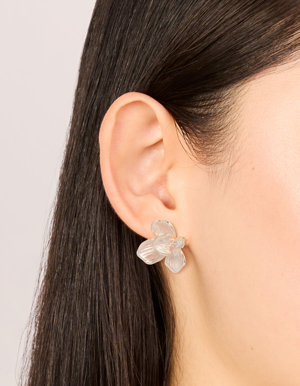 Rose Gold Plated Cubic Zirconia Half Flower Stud Earrings