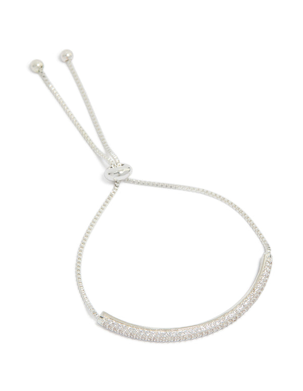 Showcasing a silver plated cubic zirconia pavé toggle bracelet front view