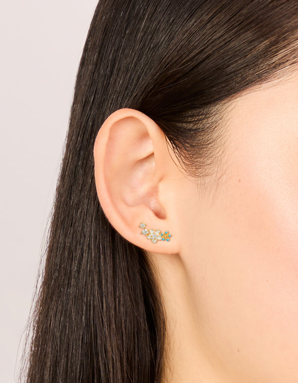 Gold Plated Sterling Silver Cubic Zirconia Flower Stud Earrings