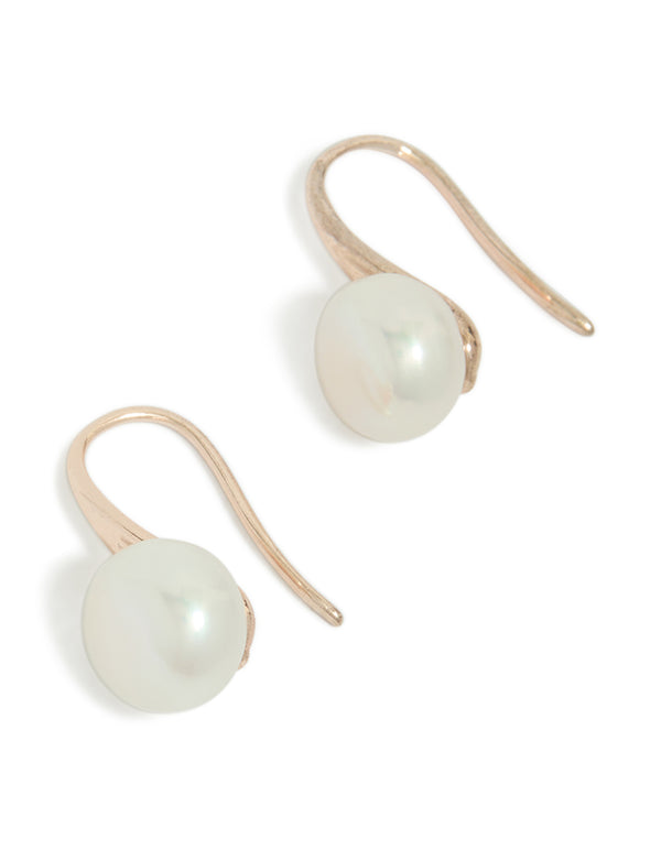 Rose Gold Plated Small Freshwater Pearl Hook Drop Earrings