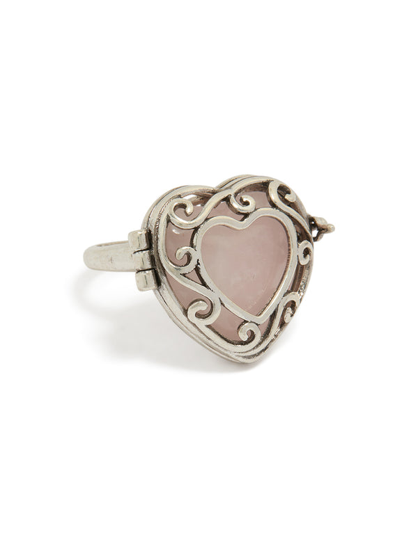 Antique Silver Heart Stone Locket Ring