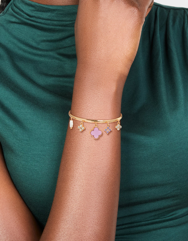 Gold Flower Charm Toggle Bangle