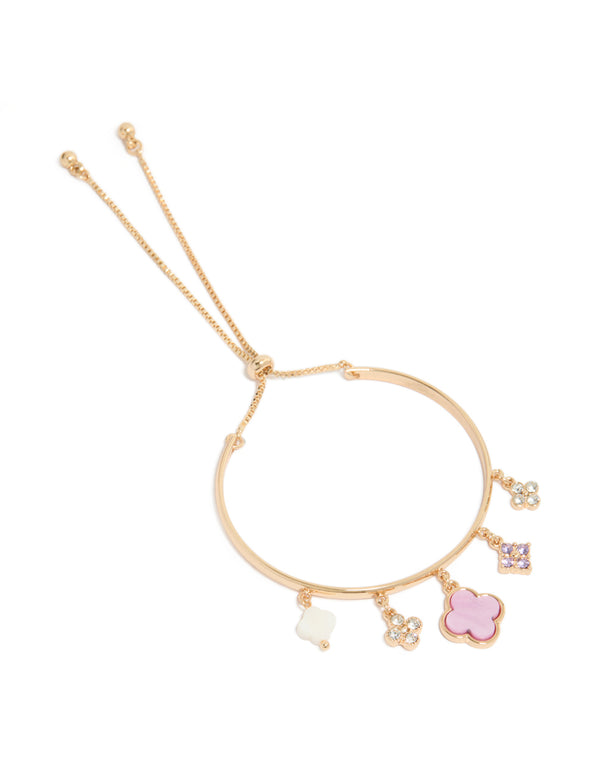 Gold Flower Charm Toggle Bangle