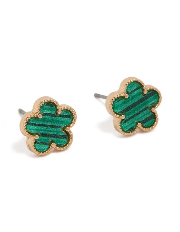 Gold Green Acrylic Flower Stud Earrings