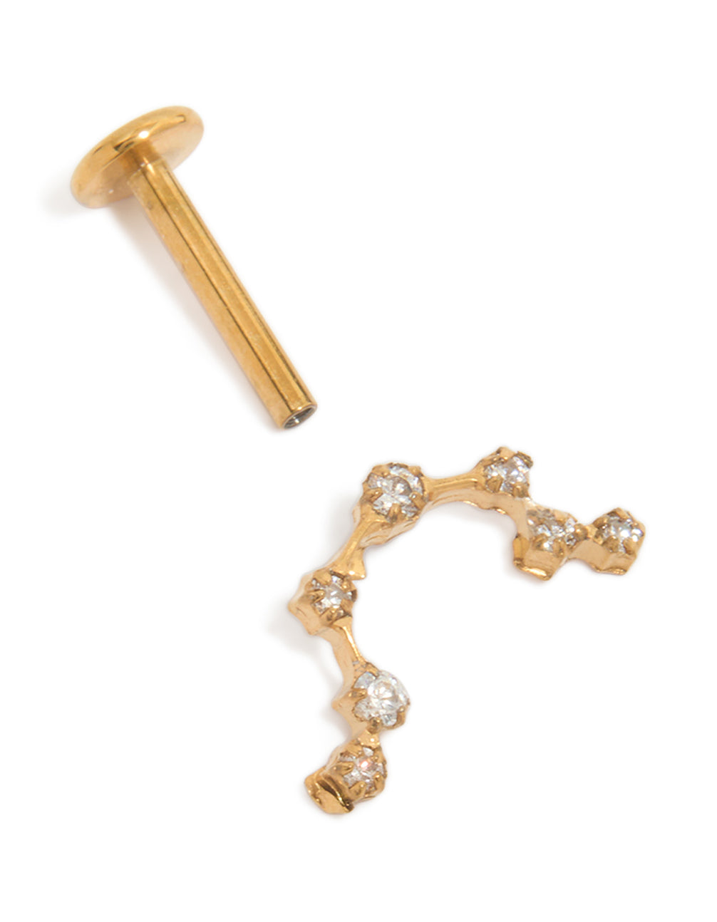 Crafted from surgical steel celestial constellation flat back stud with cubic zirconia in gold detail view