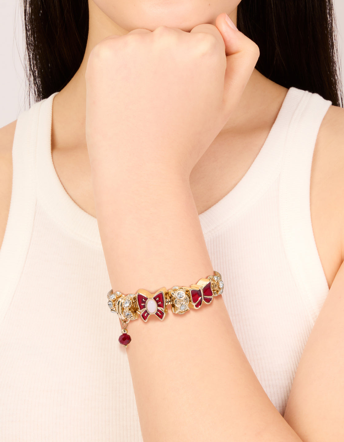 Gold Red Enamel Bow Toggle Bracelet
