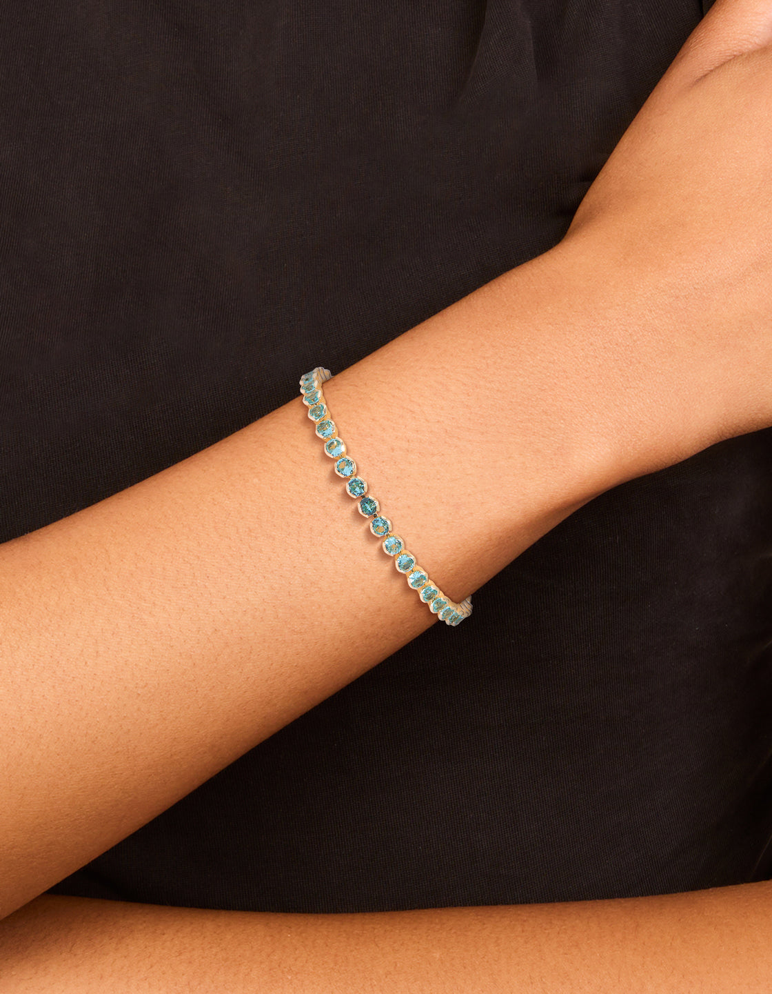 Gold Blue Cubic Zirconia Tennis Bracelet