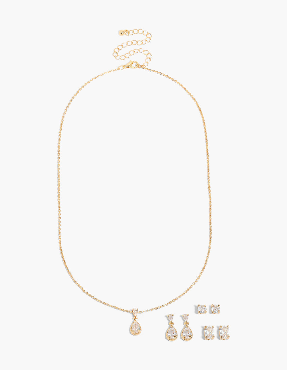 Gold Plated Cubic Zirconia Teardrop Mix Earring & Necklace Jewellery Set 3-Pack