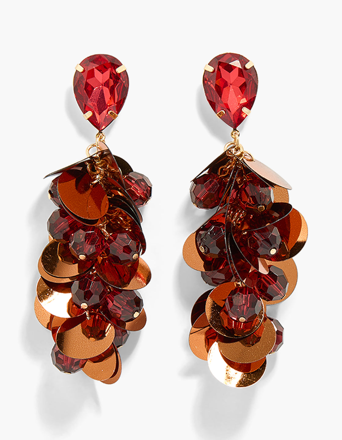 Red Diamante & Discs Drop Earrings