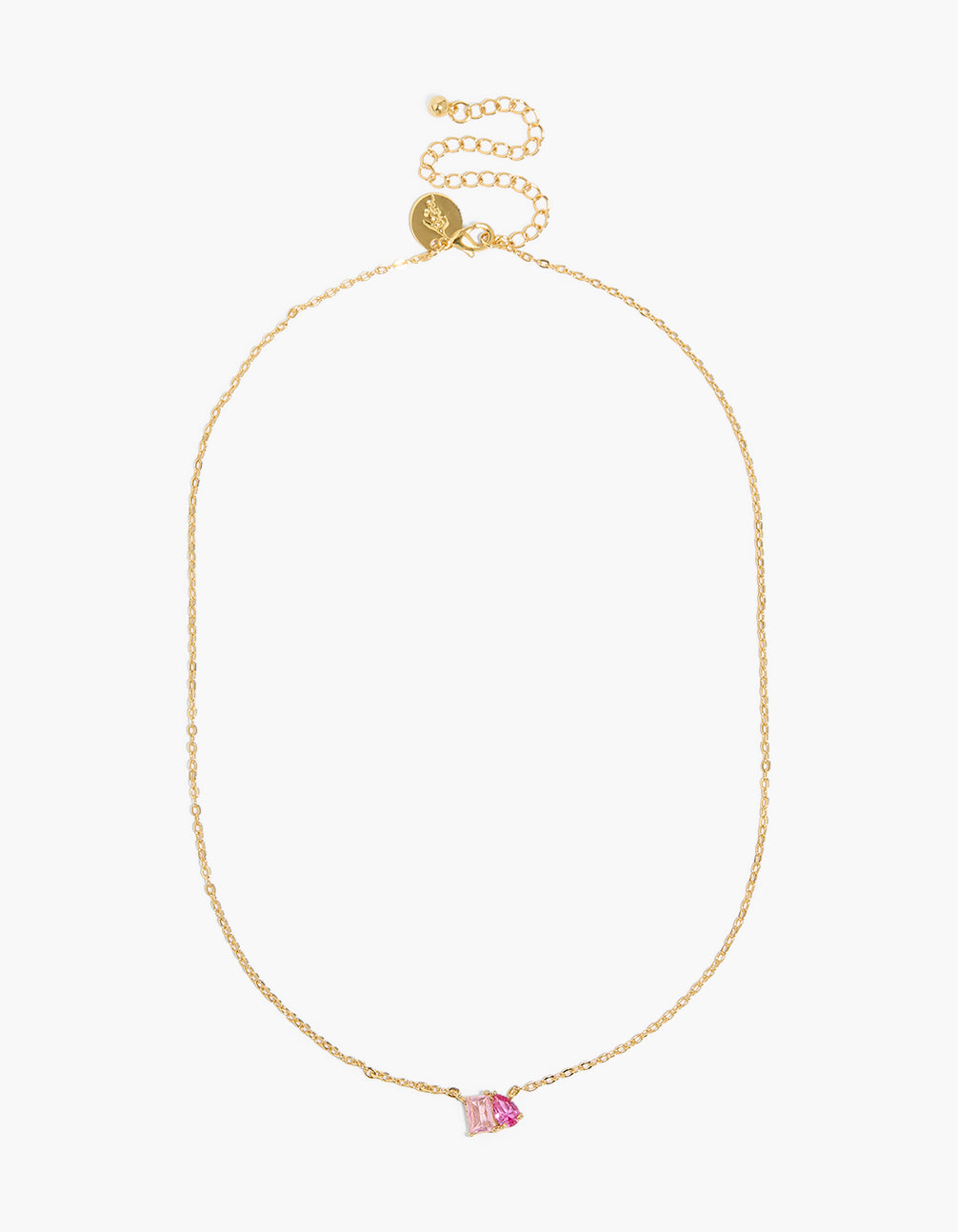 Gold Plated Pink Cubic Zirconia Toi & Moi Pendant Necklace