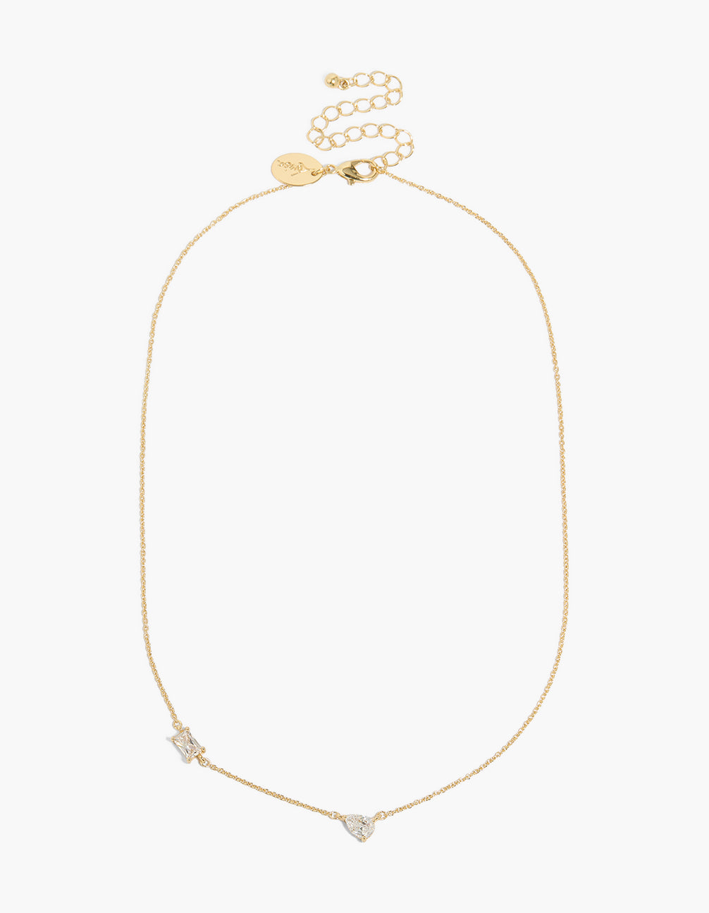 Gold Plated Teardrop & Square Cubic Zirconia Station Necklace