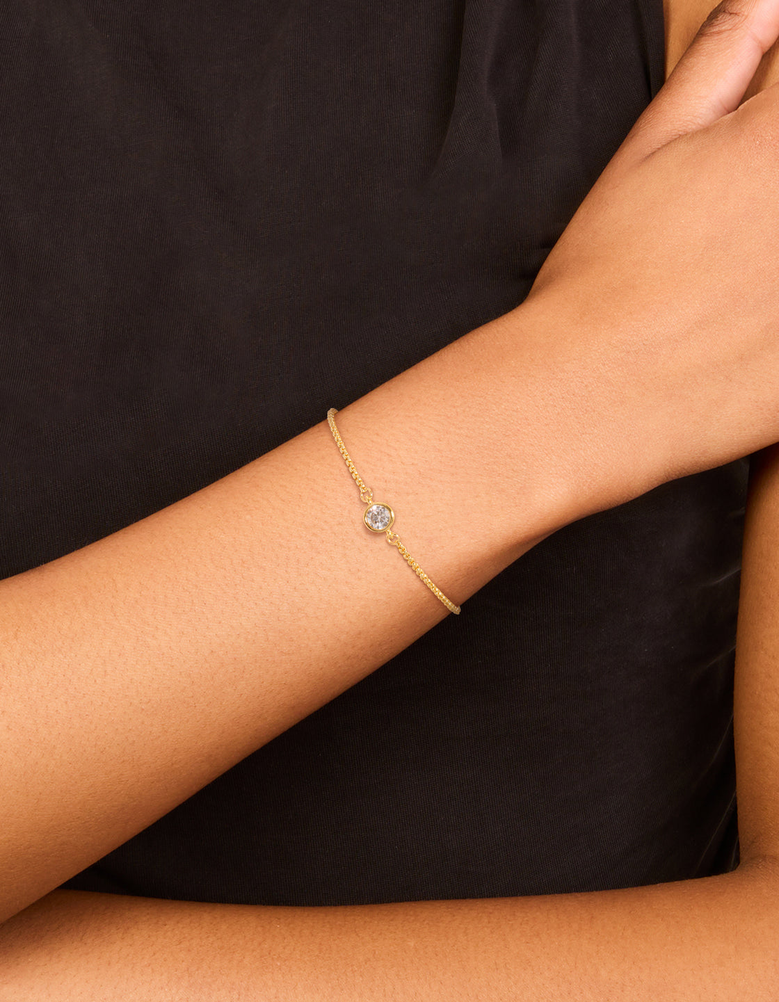 Gold Bezel Round Cubic Zirconia Toggle Bracelet