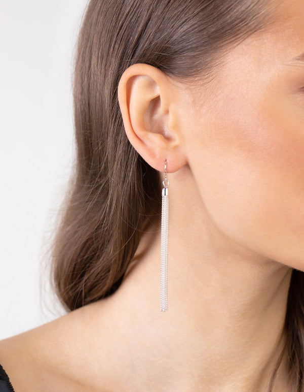 Silver Fine Chain Tassel Drop Earrings