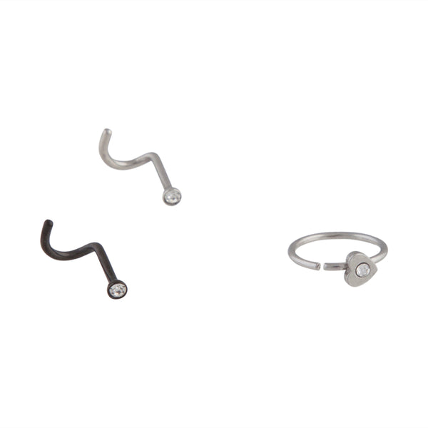 Surgical Steel Diamante Nose Stud Ring Pack