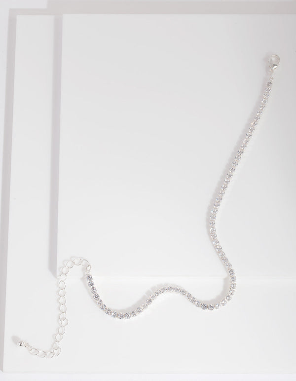 Silver Cubic Zirconia Cupchain Anklet