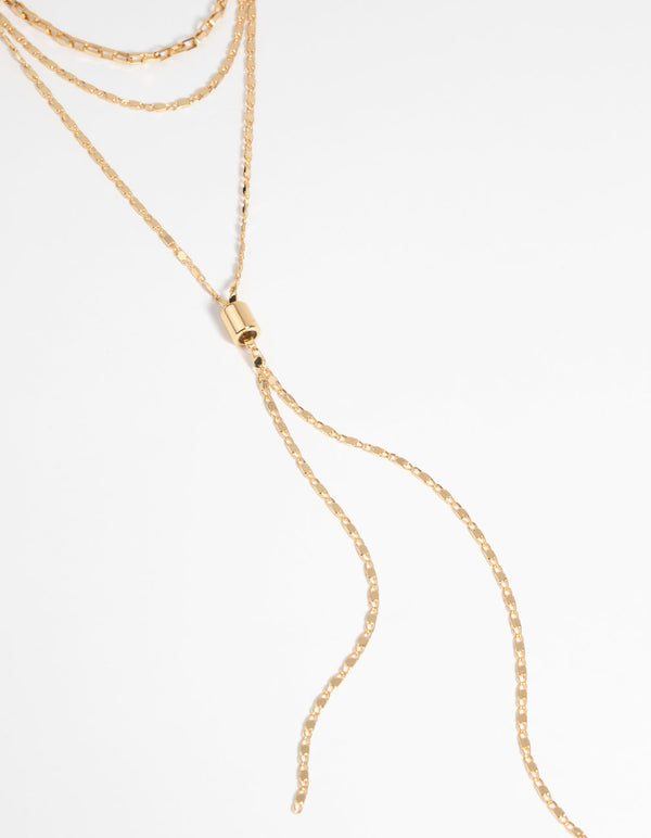 Gold Plated Layered Lariat Necklace
