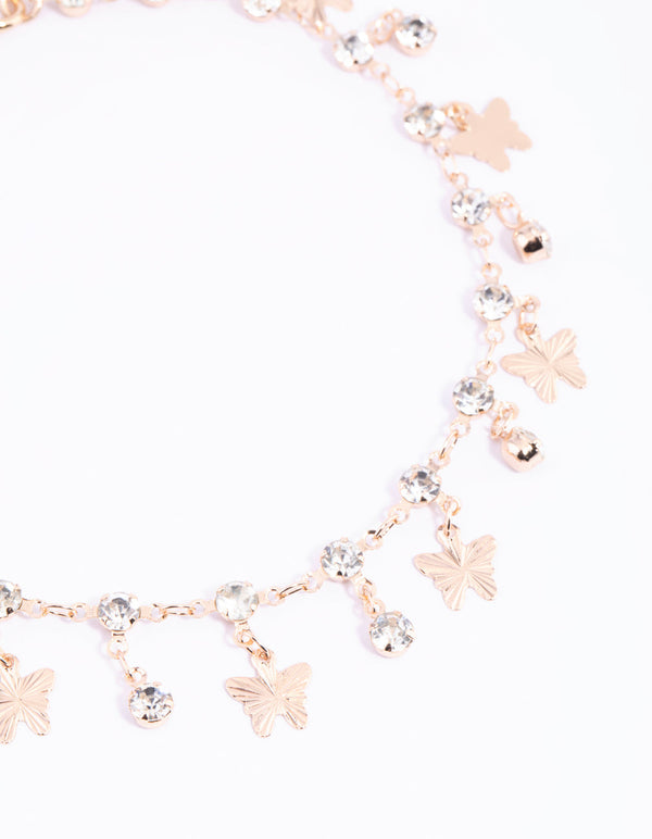 Gold Diamante Butterfly Statement Anklet