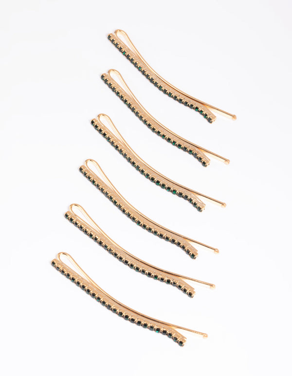 Green Diamante Hair Pins