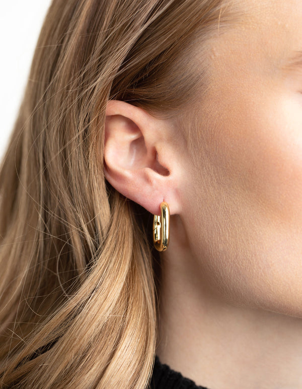 Gold Plated Rectangle Hoop Earrings