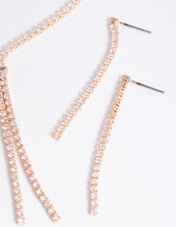 Rose Gold Cubic Zirconia Cupchain Earring & Necklace Set
