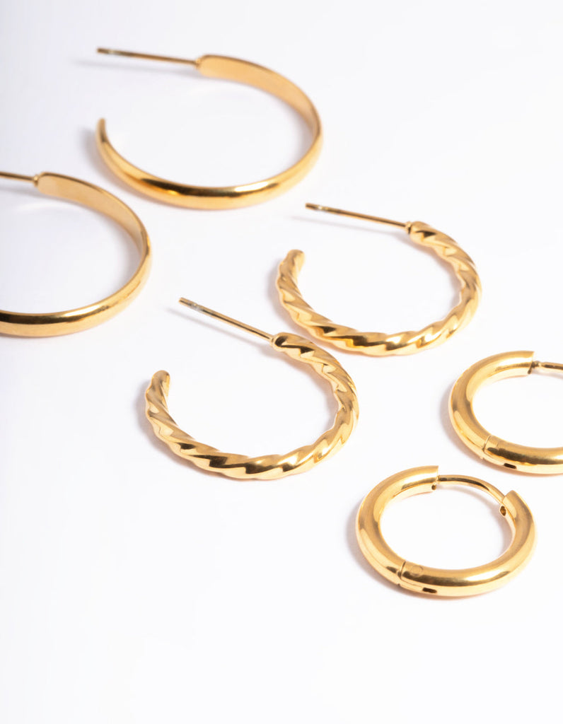 Gold Plated Stainless Steel Mixed Huggie Earrings Pack