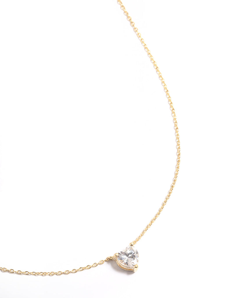 Gold Plated Stainless Steel Cubic Zirconia Heart Necklace