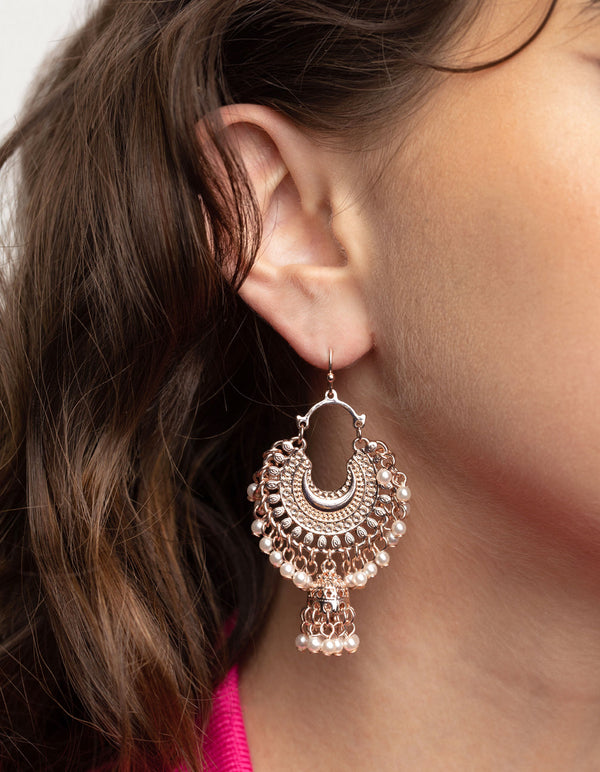 Rose Gold Encrusted Bead Drop Earrings