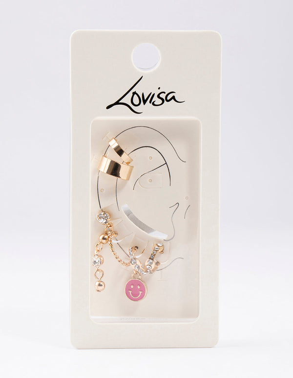 Gold Smiley Earrings 6-Pack