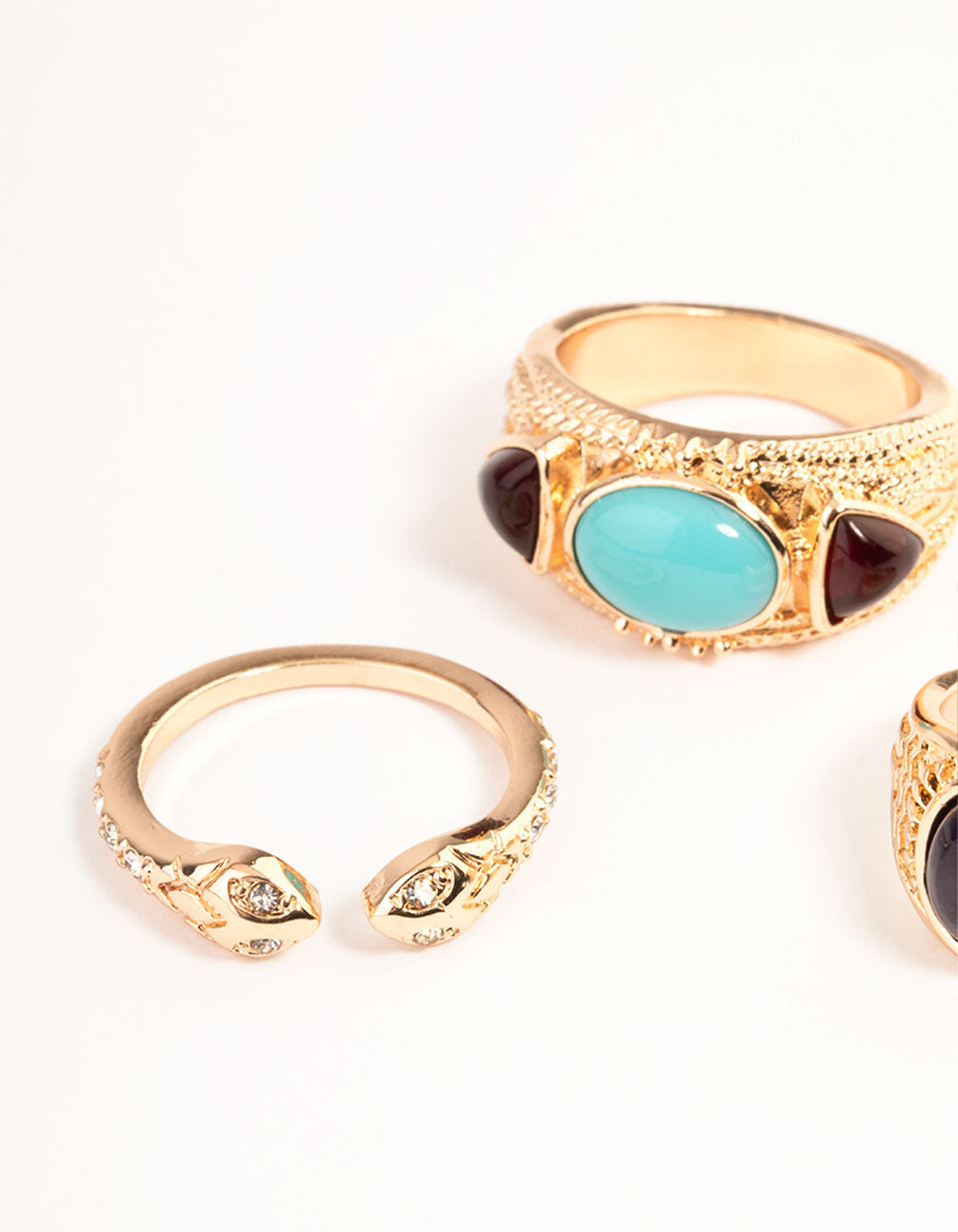 Gold Oval Turquoise Snake Ring Set