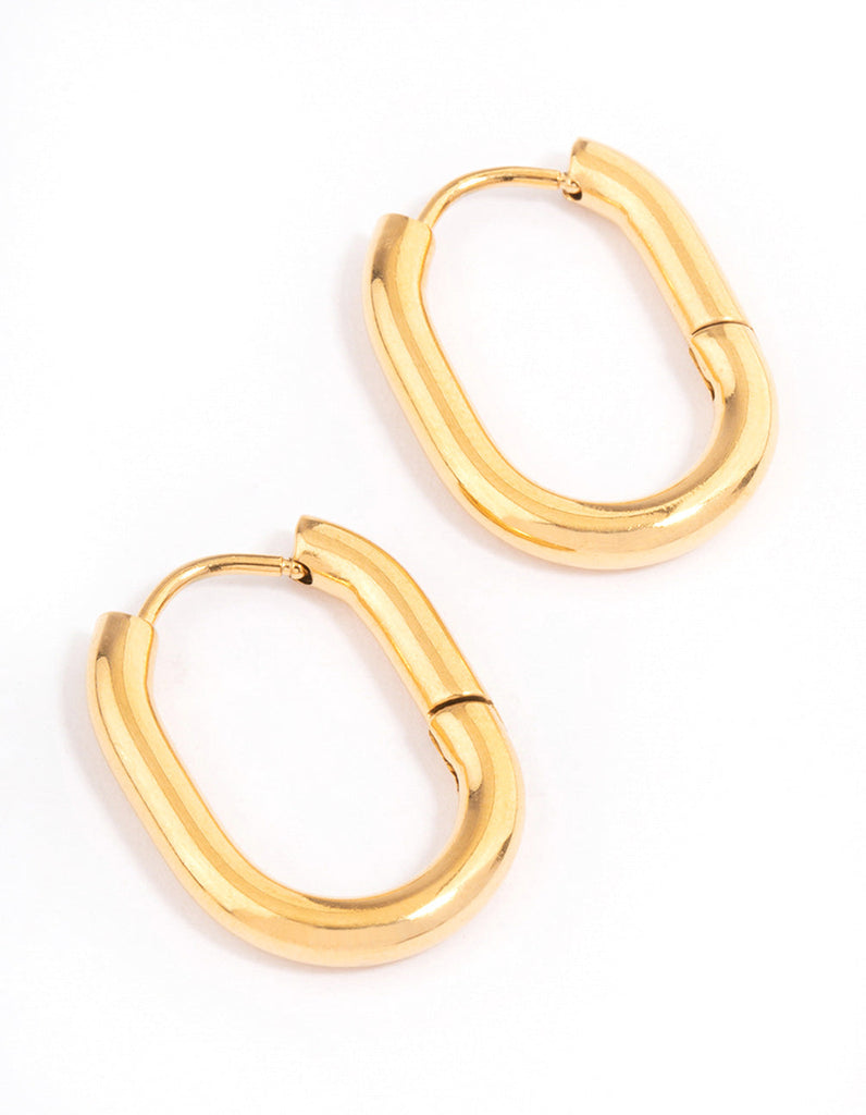 Gold Plated Stainless Steel Plain Oval Huggie Hoops