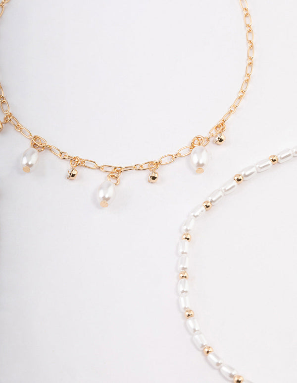 Gold Station Pearl & Diamante Anklet Pack